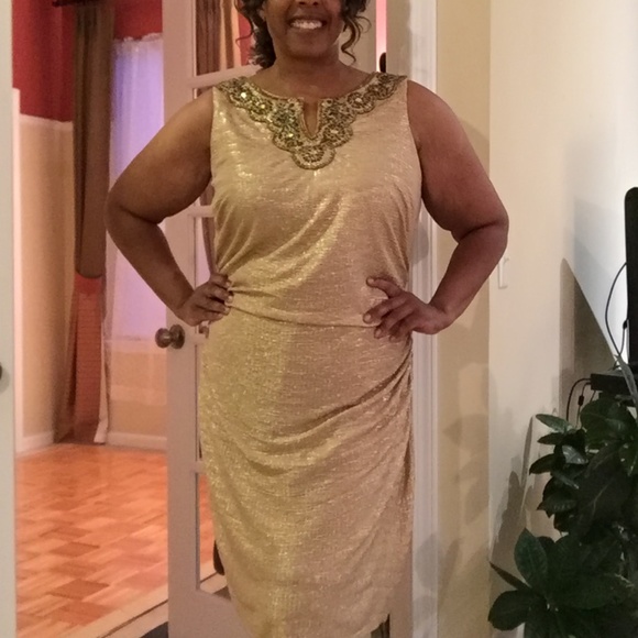 Roz & Ali Gold Embellished Dress size 16W - Picture 1 of 16